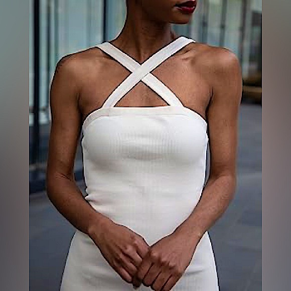 NWT The Drop Women's Whisper White Strappy Rib Midi Dress by @signedblake - Picture 2 of 3